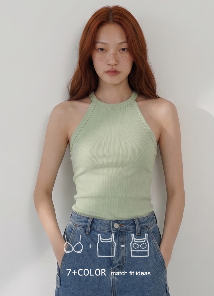 【Yuly團】削肩繞頸網眼內裡繞頸背心 Bra Top  (工字 罩杯背心)